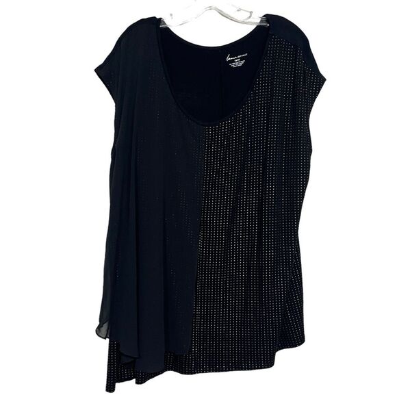 Lane Bryant Tops - Lane Bryant Black Cap Sleeve Blouse w/ Textured Dots Chiffon Overlay Plus Size